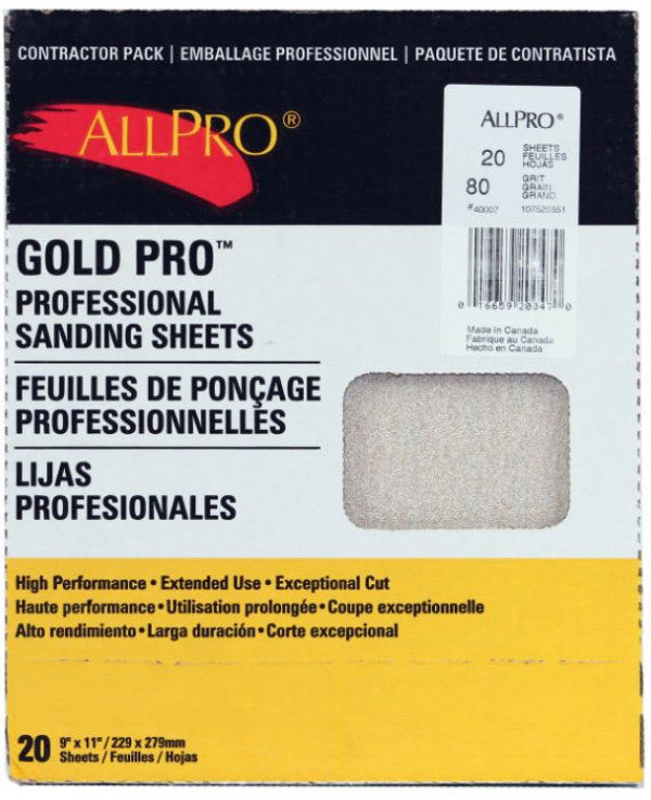 ALLPRO Gold Pro 100 Grit Sand Paper 20pk