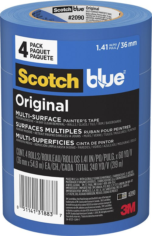 3M Blue Tape 1.5" 4pk